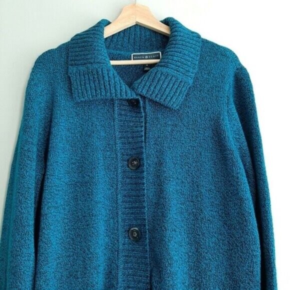 KAREN SCOTT Button Down Sweater Cardigan Melange Blue Sz 1X - Picture 3 of 9